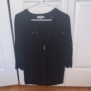 Calvin Klein black zip up blouse